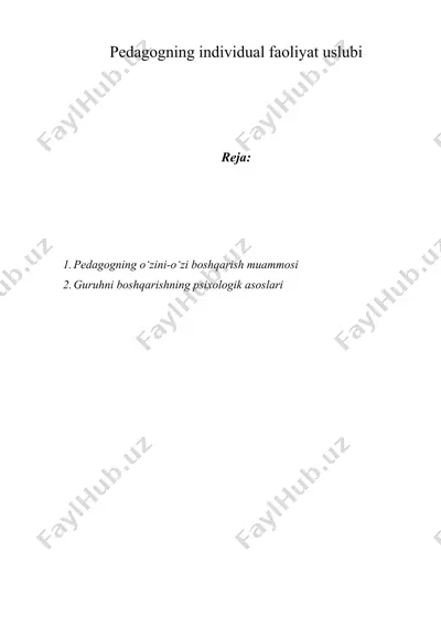 pedagogning individual faoliyat uslubi — DOC