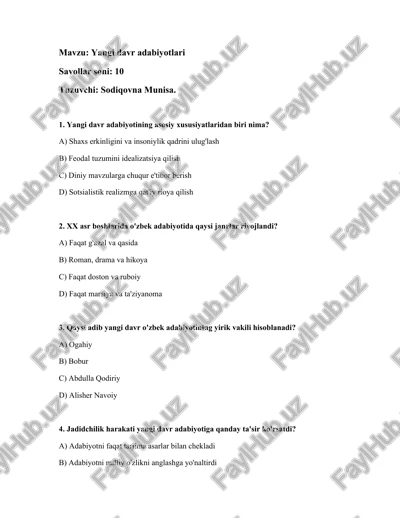 yangi davr adabiyotlari — DOCX