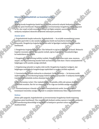 hujjatlashtirish va inventarizatsiya — DOCX