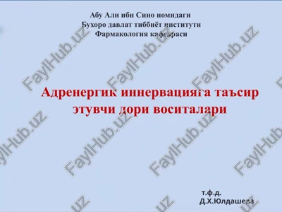 adrenergik innervatsiyaga ta'sir etuvchi dori vositalar tasnifi — PPTX