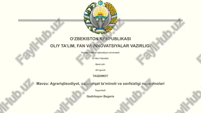 agrariqtisodiyot, oziq ovqat ta’minoti va xavfsizligi muommolari — PPTX