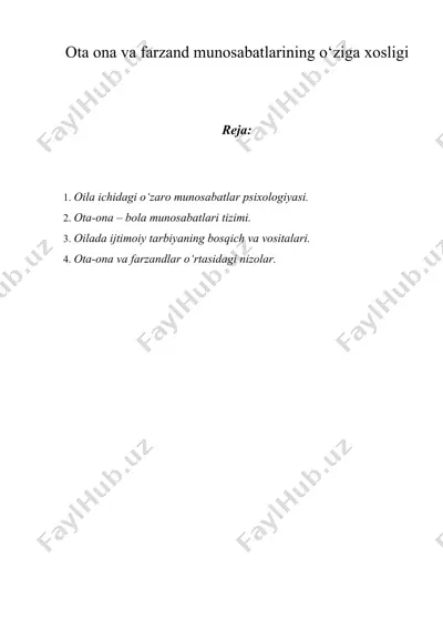 ota ona va farzand munosabatlarining o‘ziga xosligi — DOCX