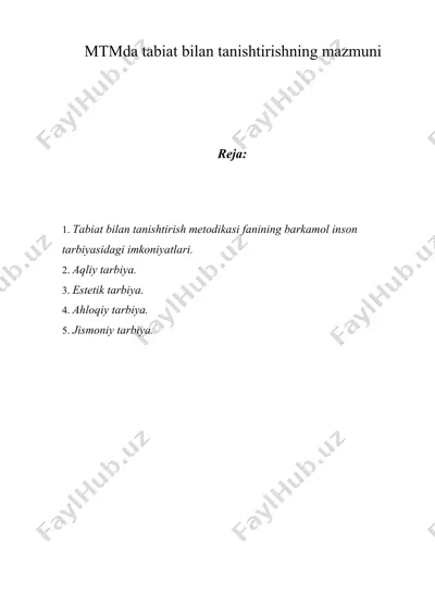 mtmda tabiat bilan tanishtirishning mazmuni — DOCX