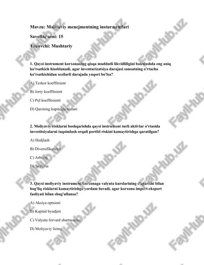 moliyaviy menejmentning insturmentlari — DOCX