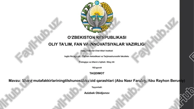 sharq mutafakkirlariningtilshunoslikka oid qarashlari (abu nasr farobiy, abu rayhon beruniy) — PPTX