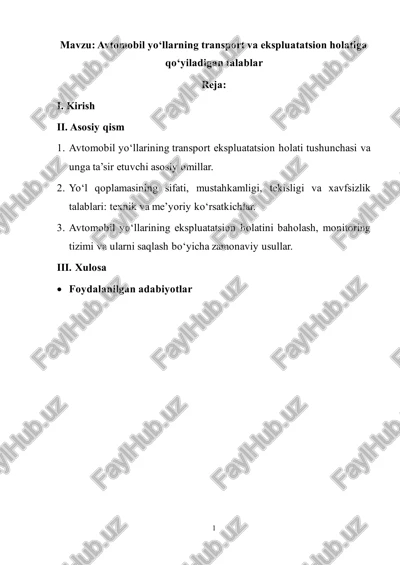 avtomobil yo‘llarning transport va ekspluatatsion holatiga — PDF