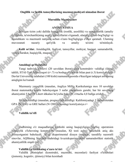 onglilik va faollik tamoyillarining mazmun mohiyati nimadan iborat — DOCX