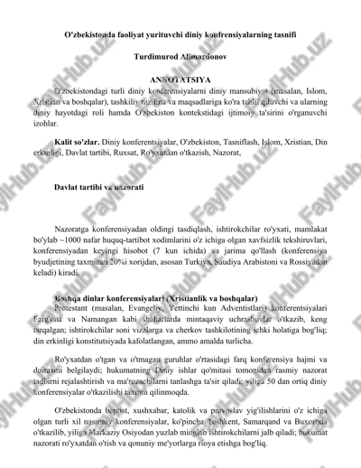 o'zbekistonda faoliyat yurituvchi diniy konfrensiyalarning tasnifi — DOCX