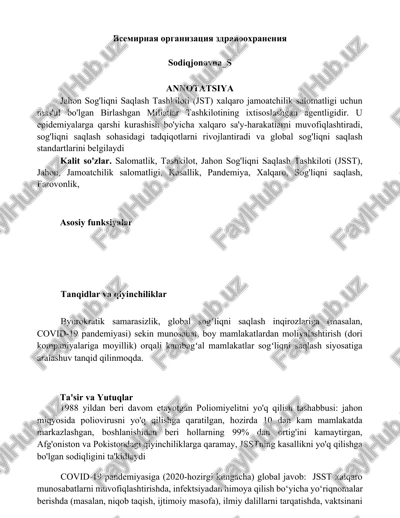 jahon sog'liqni saqlash tashkiloti (jst) — DOCX