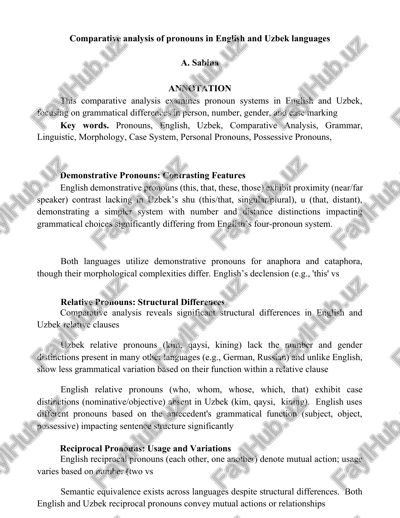 comparative analysis of pronouns in english and uzbek languages — DOCX