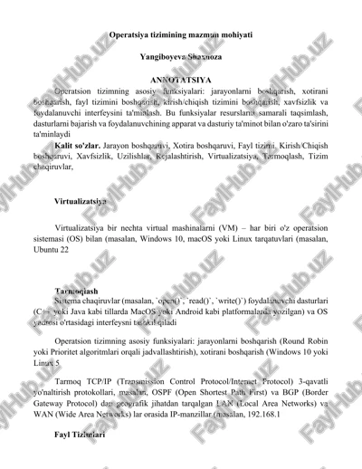 operatsiya tizimining mazmun mohiyati — DOCX