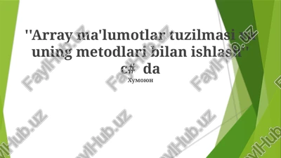 array ma'lumotlar tuzilmasi va uning metodlari bilan ishlash — PPTX