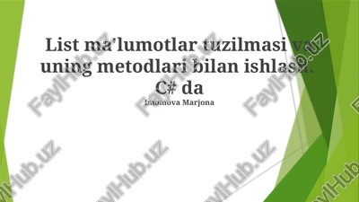 list ma'lumotlar tuzilmasi va uning metodlari bilan ishlash — PPTX