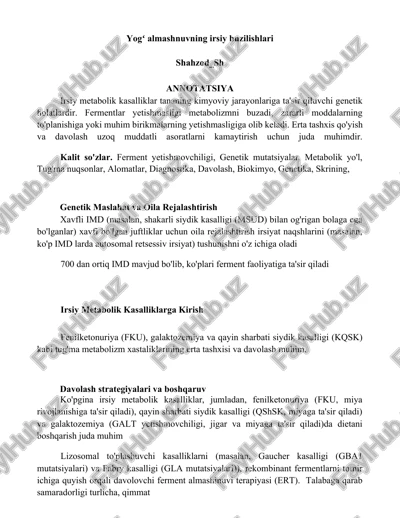 irsiy metabolik kasalliklarga kirish — DOCX