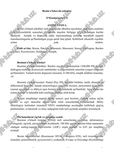 bosim o'lchovchi asboblar — DOCX