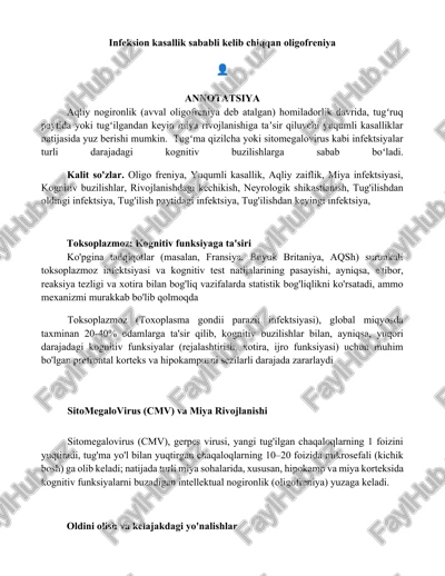 infeksion kasallik sababli kelib chiqqan oligofreniya — DOCX