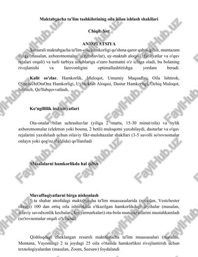 maktabgacha ta'lim tashkilotining oila bilan ishlash shakllari — DOCX