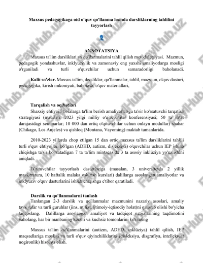 maxsus pedagogikaga oid o'quv qo'llanma hamda darsliklarning tahlilini tayyorlash — DOCX