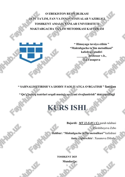 qo'g'irchoq teatrlari orqali musiqiy saviyani rivojlantirish — DOCX