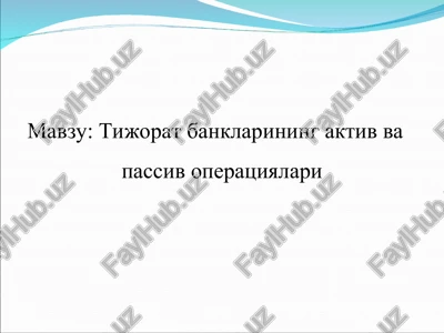 tijorat banklarining aktiv va passiv operatsiyalari — PPT