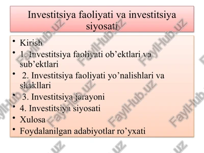 investitsiya faoliyati va investitsiya siyosati — PPTX
