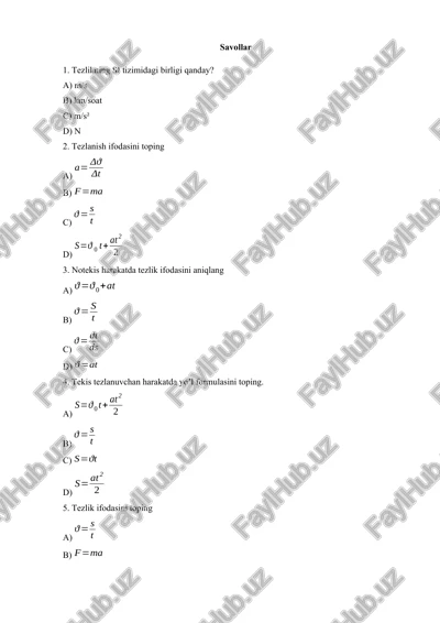 fizika test, yakuniy test 400 talik, javobsiz — DOCX