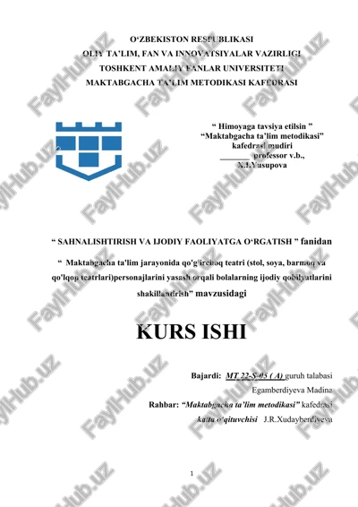 maktabgacha ta'lim jarayonida qo'g'irchoq teatri (stol, soya, barmoq va qo'lqop teatrlari)personajlarini yasash orqali bolalarning ijodiy qobilyatlarini shakillantirish. — DOCX