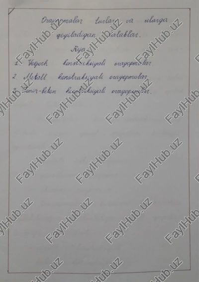 orayopmalar turlari va ularga qo'yiladigan talablar — PDF
