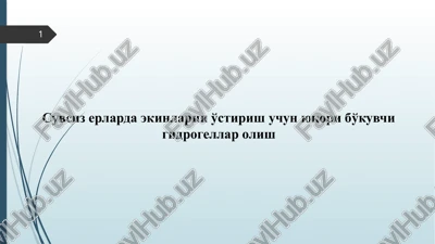 suvsiz erlarda ekinlarni o'stirish uchun yuqori bo'kuvchi gidrogellar olish — PPTX