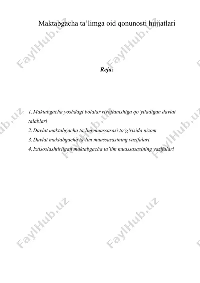 maktabgacha ta’limga oid qonunosti hujjatlari — DOC