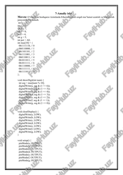 o‘rnatilgan boshqaruv tizimlarda ethernet kanali orqali ma’lumot uzatish va boshqarish jarayonini loyihalash — DOCX