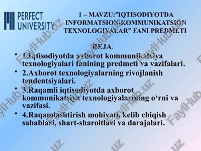 iqtisodiyotda informatsion-kommunikatsion texnologiyalar — PPTX