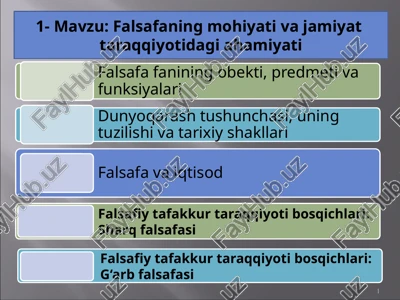 falsafaning mohiyati va jamiyat taraqqiyotidagi ahamiyati — PPTX