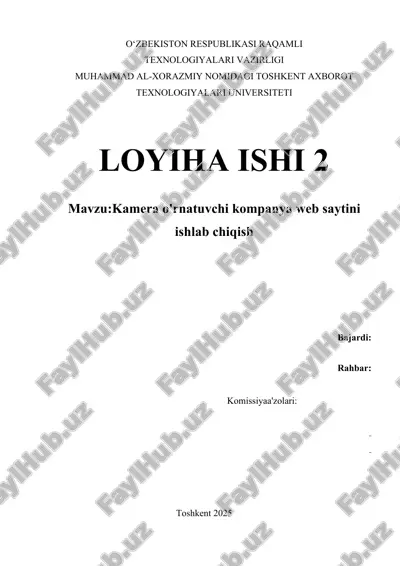 loyiha ishi kamera o'rnatuvchi kompanya web saytini ishlab chiqish — DOCX