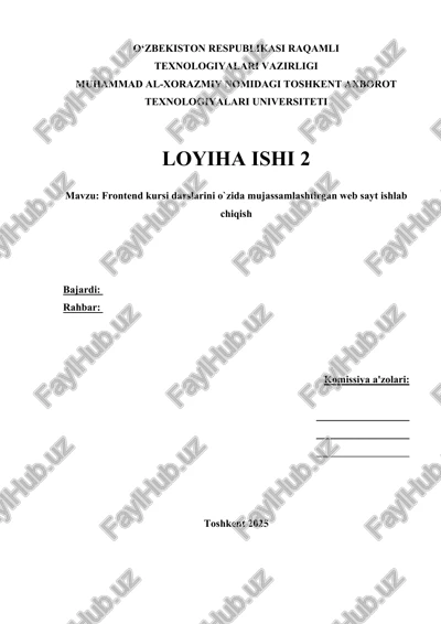 frontend kursi darslarini o`zida mujassamlashtirgan web sayt ishlab chiqish — DOCX