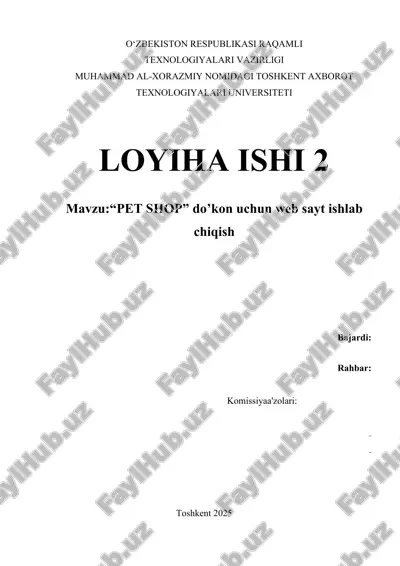 “pet shop” do’kon uchun web sayt ishlab chiqish kurs ishi — DOCX