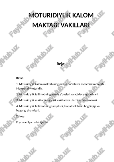 moturidiylik kalom maktabi — DOCX