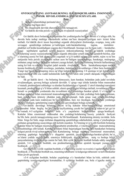 ontogenezning (go'daklikning) ilk bosqichlari — DOCX