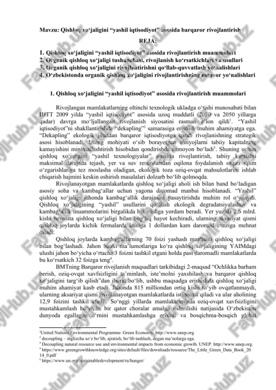 qishloq xo‘jaligini “yashil iqtisodiyot” asosida rivojlantirish — DOCX