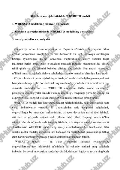 baholash va rejalashtirishda whereto modeli — DOCX