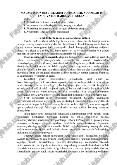 inson resurslarini boshqarish, xodimlar ish faoliyatini baholash usullari — DOCX
