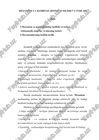 mexanizm va mashinalarning tuzilishi va turlari — DOCX