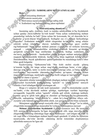 xodimlarni motivatsiyalash — DOCX