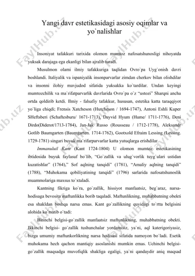 yangi davr estetikasidagi asosiy oqimlar va yo`nalishlar — DOC