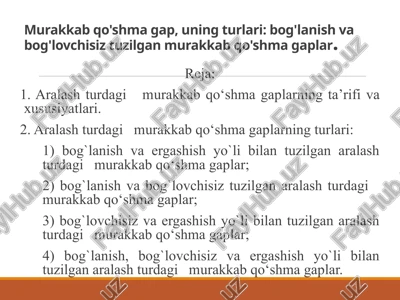 aralashturilgan murakkab qo'shmagaplar — PPTX
