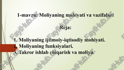 moliyaning mohiyati va vazifalari — PPTX