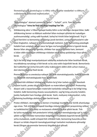 stomatologiyada deontologiya va tibbiy etika — DOCX
