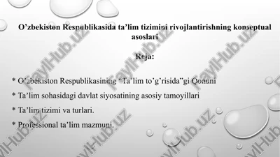 o’zbekiston respublikasida taʼlim tizimini rivojlantirishning konseptual asoslari — PPTX