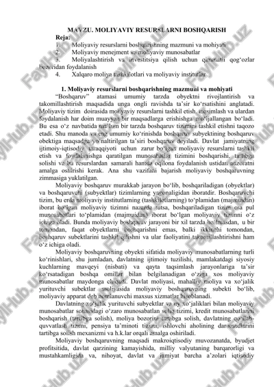 moliyaviy resurslarni boshqarish — DOCX