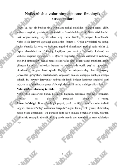 nafas olish a'zolarining anatomo-fiziologik xususiyatlari — DOCX